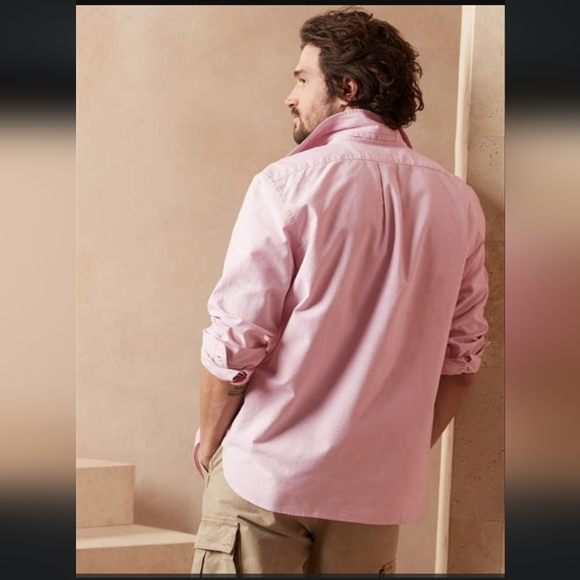 NWT Banana Republic Large Pink Untucked Oxford Shirt - Picture 2 of 7